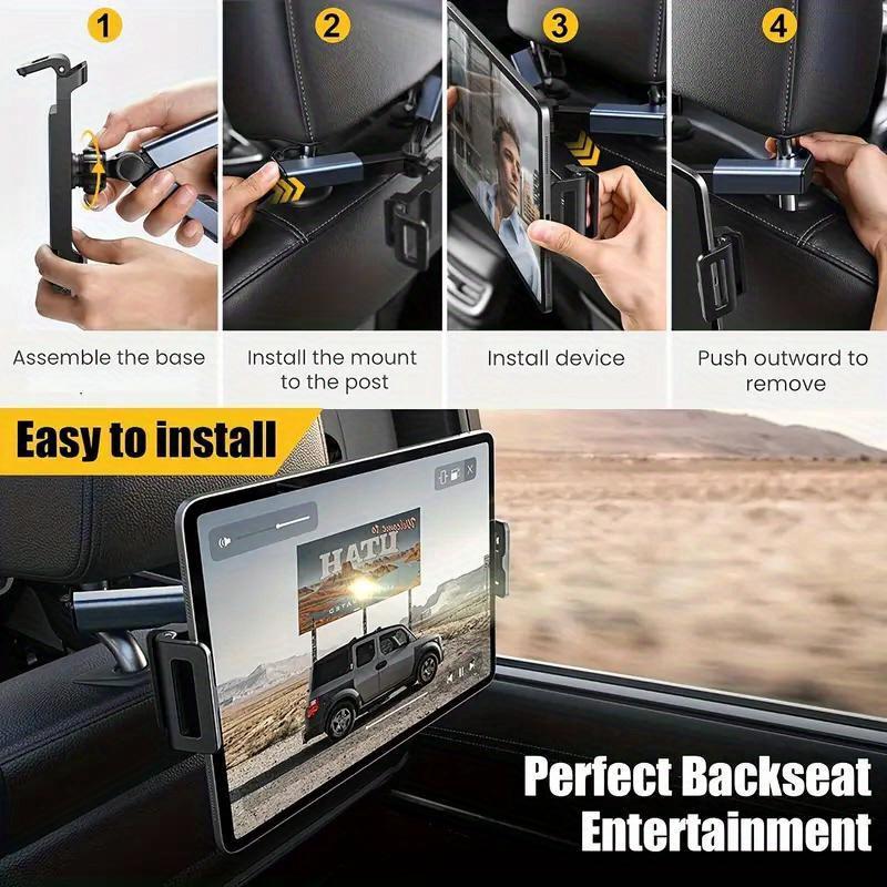 360° Rotating Waterproof Car Headrest Mount - Universal Phone & Tablet Holder for 4.7-13" Screens Easy to Install with Secure