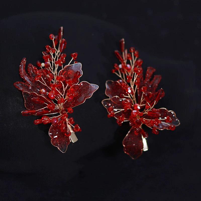 Flower Hair Clips Forks Chinese Hanfu Hair Accessories for Women Hairpin Fork Handmade Vintage Wedding Hair Jewelry Retro Crowns for Girl and Women