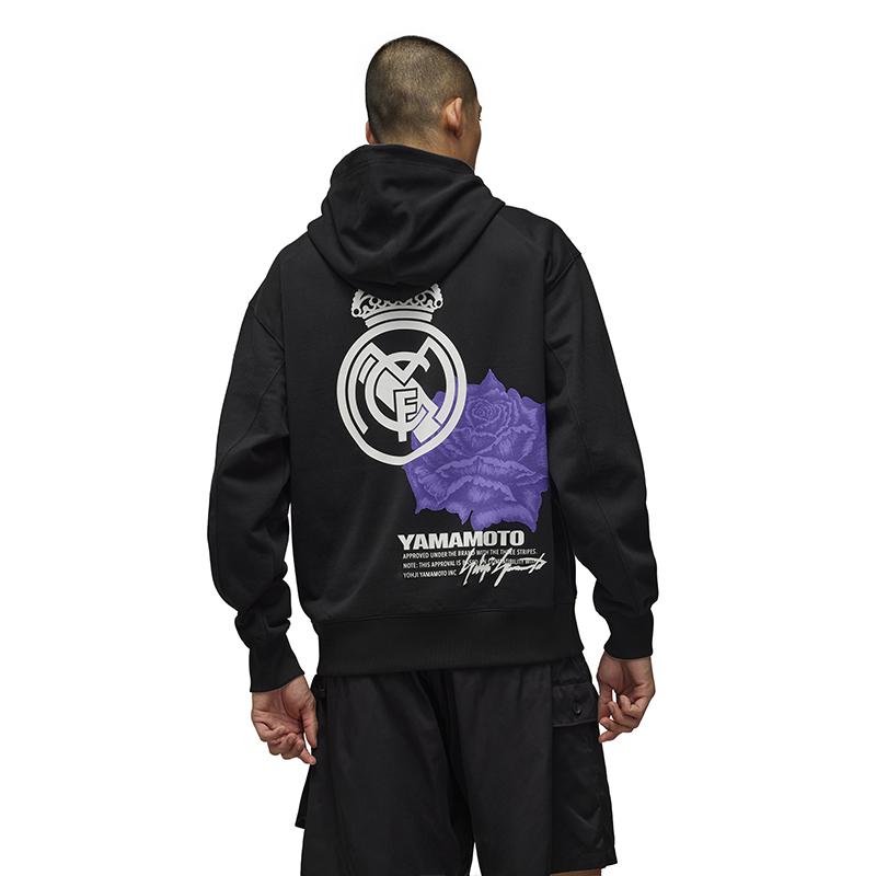 Y-3 X Real Madrid Collaboration Printed Long Sleeve Pullover Hoodie Unisex Hoodies Black IT3720