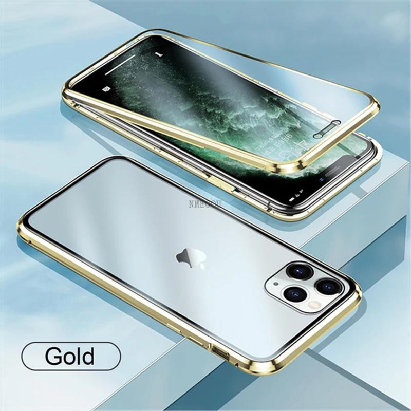Doppelseitige magnetische Adsorption Metallstoßstange Glas Hülle für IPhone 11 13 14 15 Pro Max 12 XS XR X Plus IPhone11 Magnet Hülle