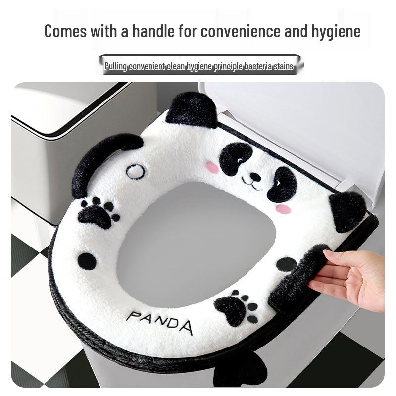 Four Seasons Universal Plush Toilet Seat Cover Set - Winter Thickened Zipper Style Cushion Ring.