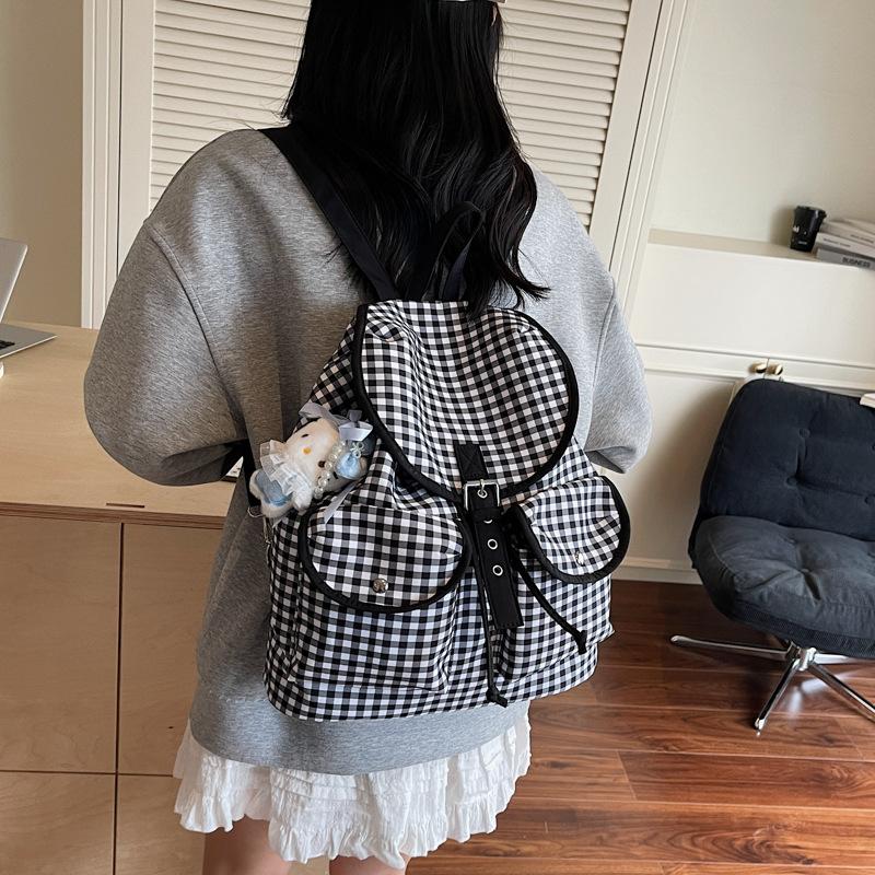 Korean Version of Simple Large-capacity Backpack Bag Women's 2025 New Niche Casual Versatile Plaid Retro Commuter Backpack