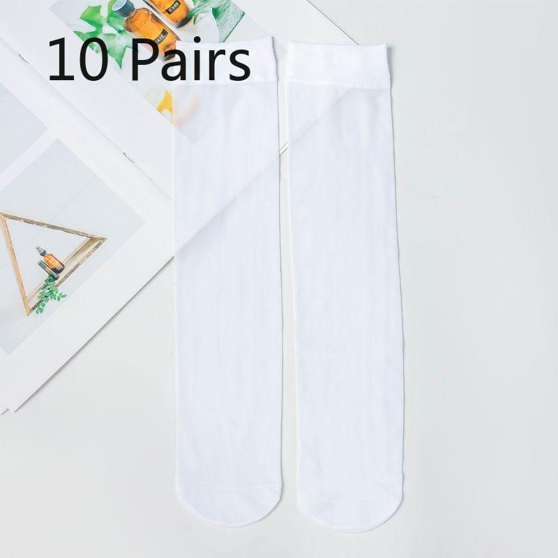 10 Pairs of Mid-calf Black Stockings for A Summer, Thin and Pressure-reducing Style, Tall and Knee-high White Stockings for A Woman