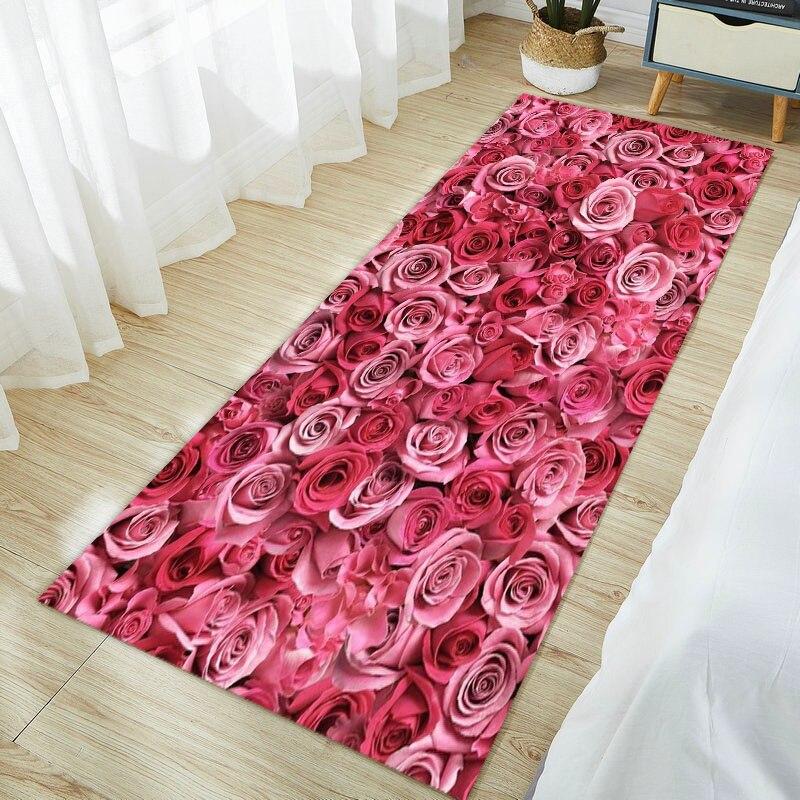 Non Slip Living Room Decorative Mat Rose Flower Washable Hallway Entry Area Rug for Bedroom Fluffy Carpet