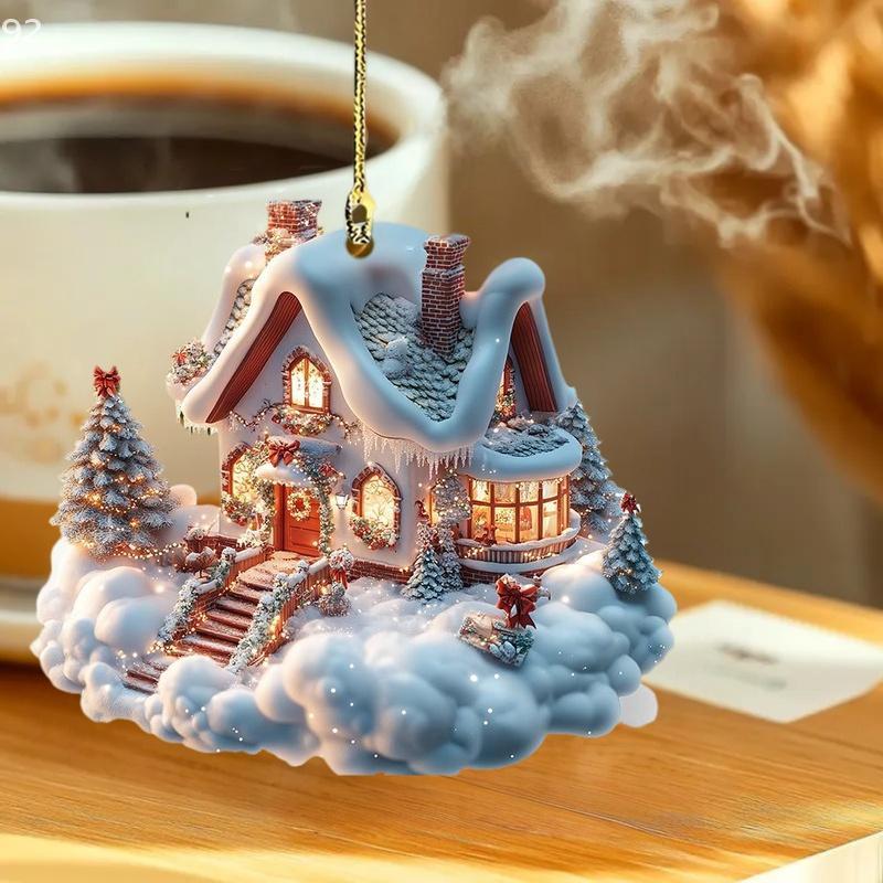 Snow House Christmas Tree Hanging Ornament Holiday Party Decorations For Xmas Tree Pendant 2D Acrylic Flat Christmas Pendant