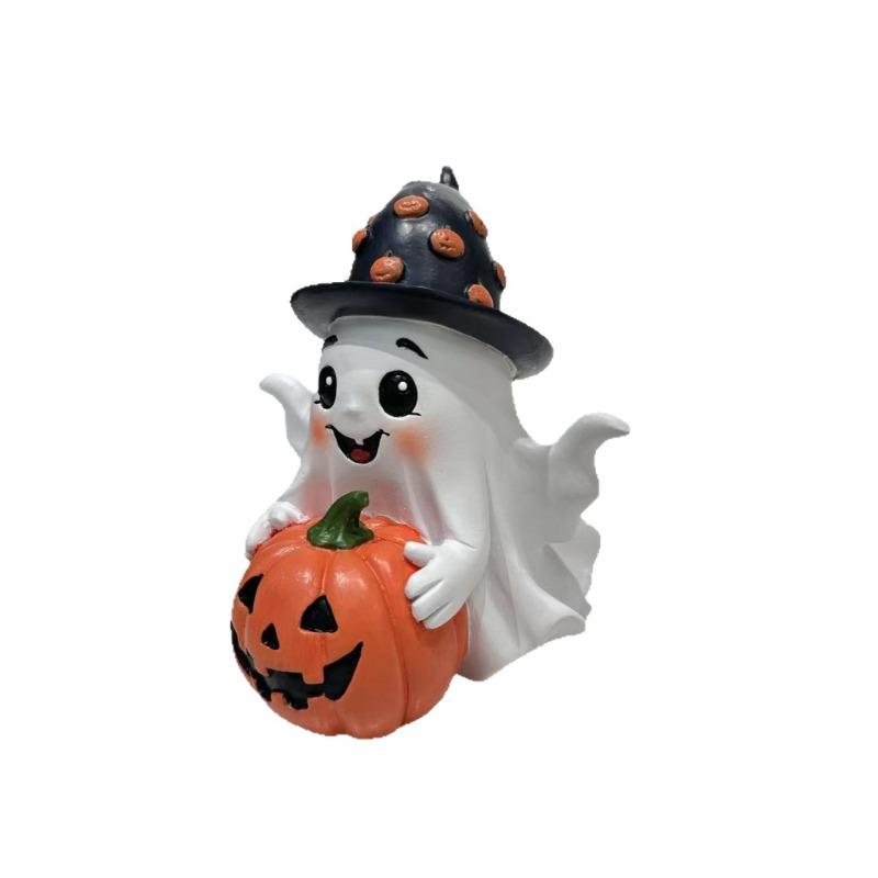 Halloween Ghost Pumpkin Resin Figurehead with A High-end and Niche Design for Desktop Decoration