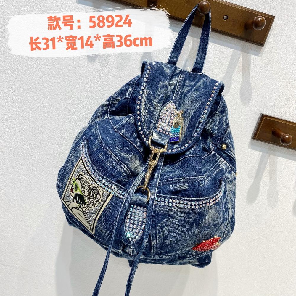 Bags Women'S Bags Canvas With Diamond Bags Casual School Bags Denim Backpacks Large Backpacks