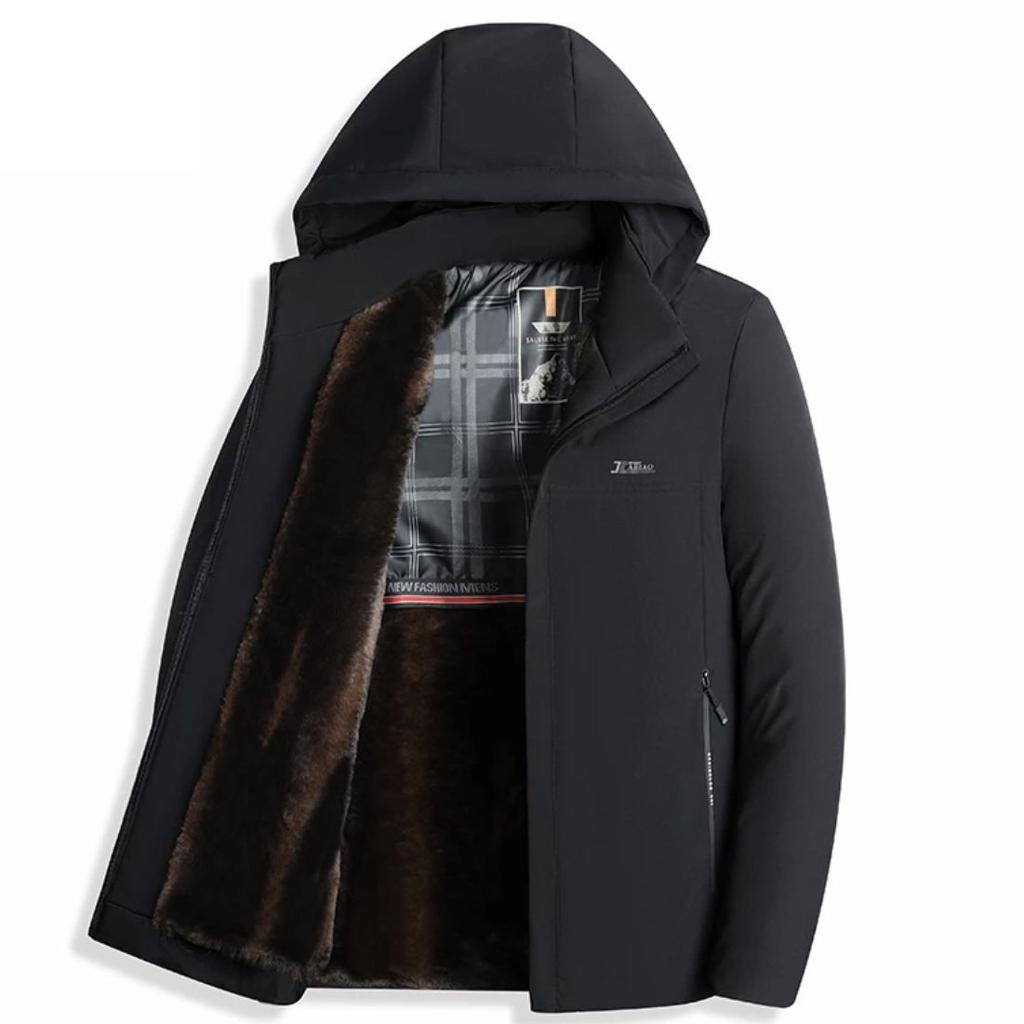 Men's Winter Parka Jacket - Warm Faux Mink Lined, Casual Stand Collar Coat with Pockets, Machine Washable
