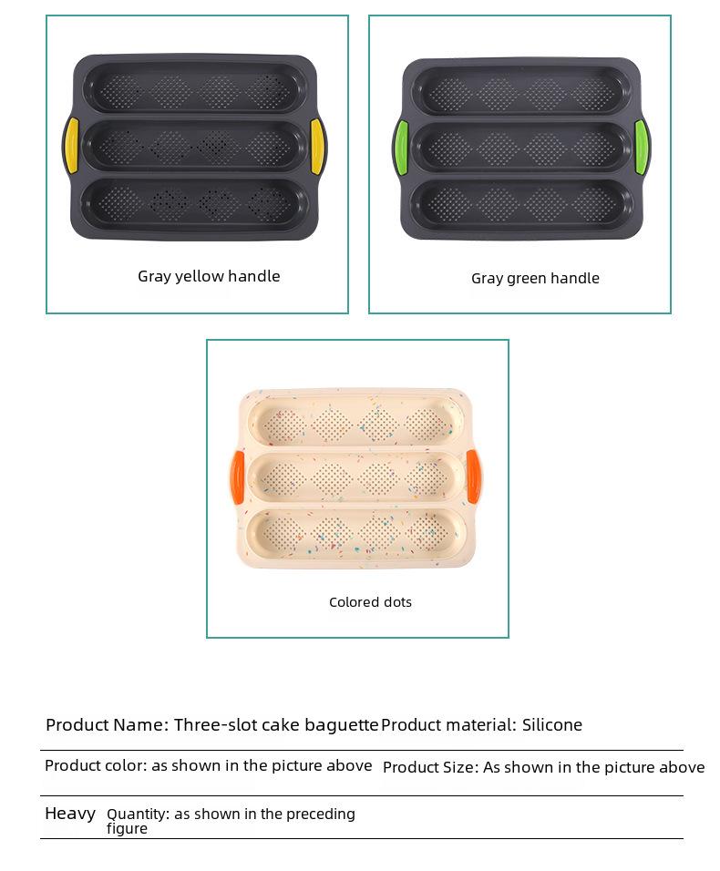 Silicone Perforated Baguette Baking Pan - 3-Slot Non-Stick Bread and Cake Mold