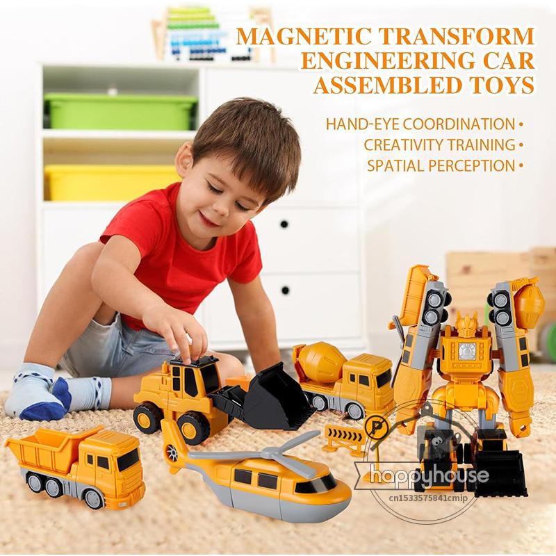 Magnetic Transform Engineering Car Assembled Toys for Toddler Magnetic Blocks for Kids Activities Toy Transforming Robot Car Toy