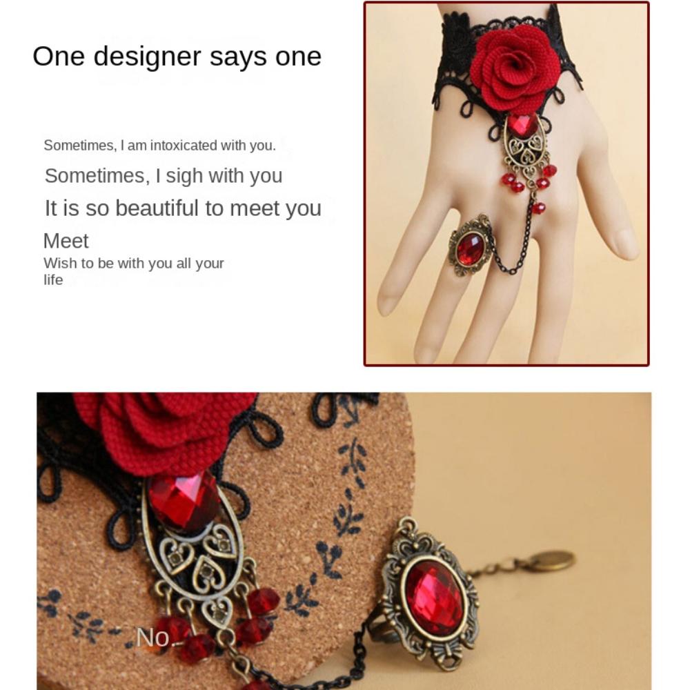 Personality Vintage Lace Metal Bracelet Gothic Bracelet with Fingernail Chain  Women