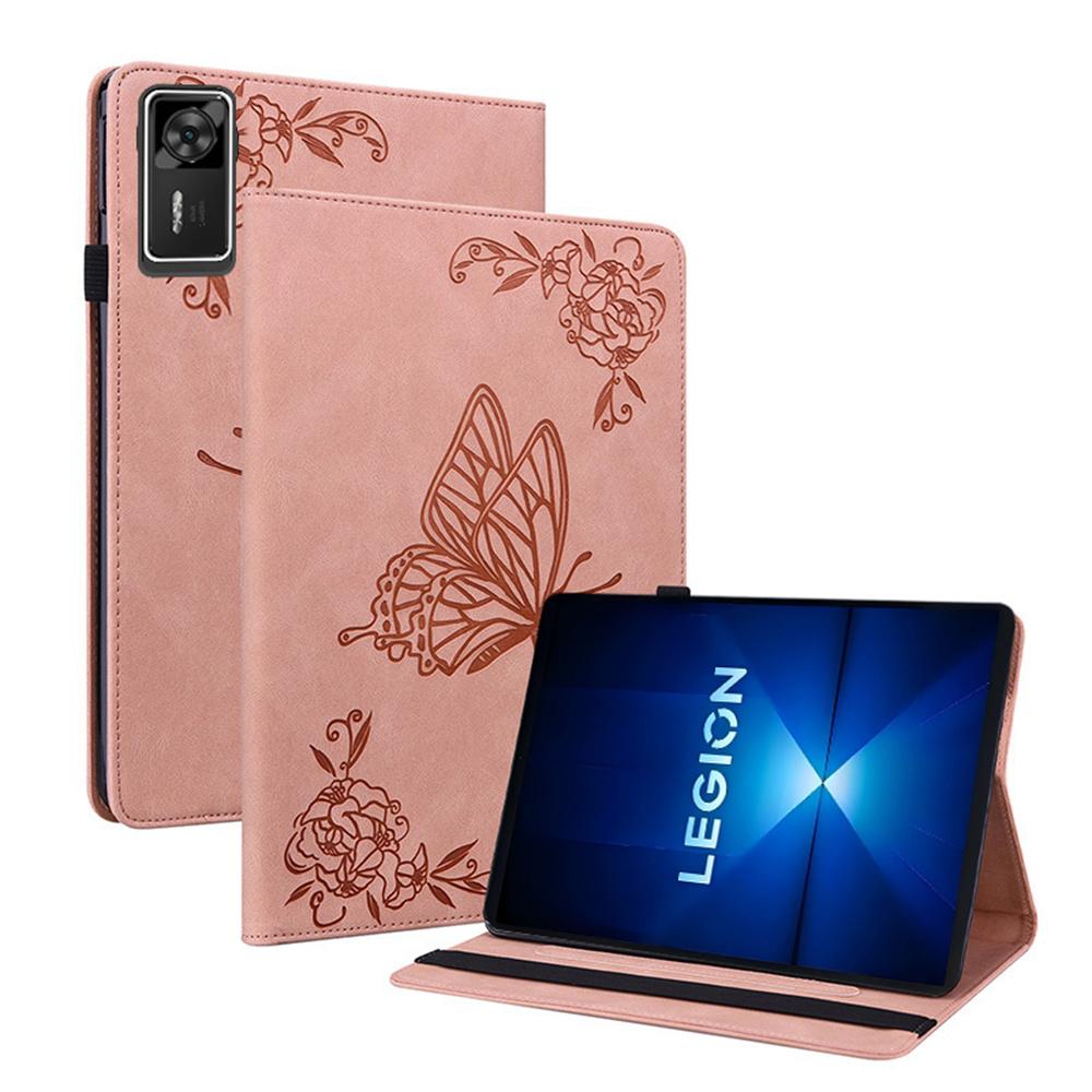 

For Lenovo Legion Y700 Gen 4 Case Butterfly Flower Imprint PU Leather Tablet Cover with Card Slots Pink