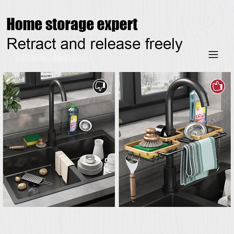 A Pair Stainless Steel Sponge Storage Rack Kitchen Storage Shelf Adjustable Sink Storage Rack Household Multipurpose Faucet Racks Drain Dry Rack