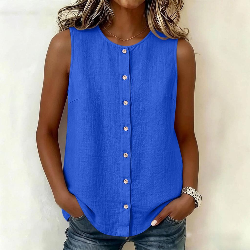 Womens Bohemian Style Sleeveless Button Down Loose Tank Top