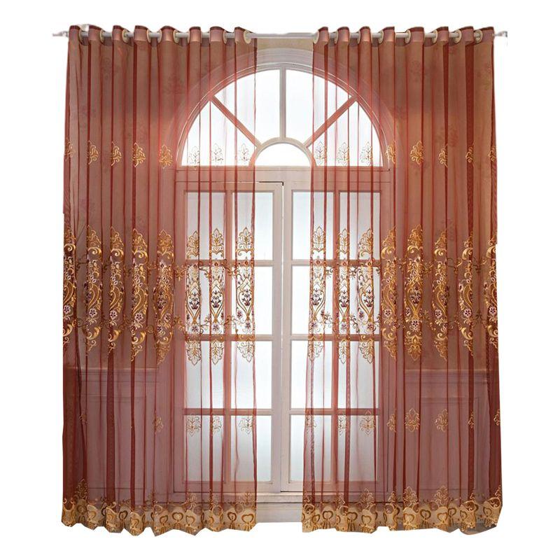 Perdele cu model din frunze de tifon brodate din poliester - Panouri cu buzunare pentru tije de filtrare a luminii pentru diferite tipuri de camere, draperii decorative pentru toate anotimpurile