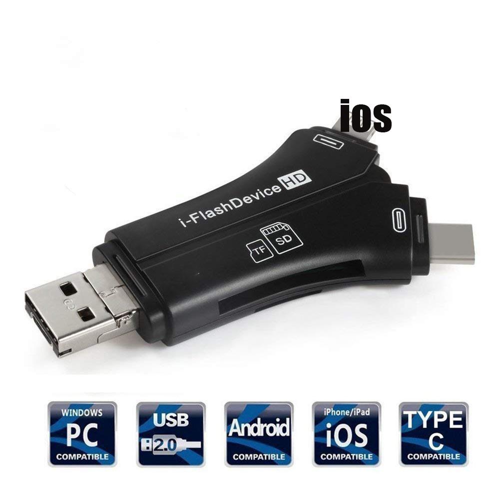4-in-1 Otg Card Reader Universal Multi-functional Mobile Phone Tf Sd Camera Multi Interface Card Reader (with App)