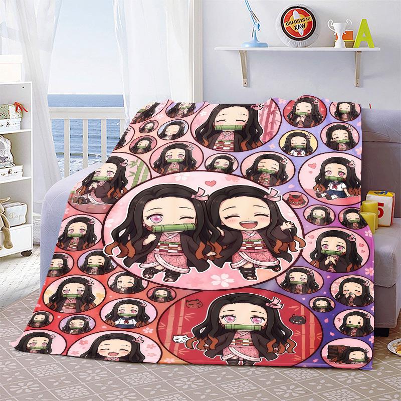 Nezuko Anime Lightweight Flannel Blanket Soft Warm Throw Cozy Blanket for Sofa Bed Home Decor -QJY