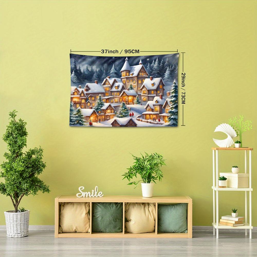 Joyful Ambiance, Christmas Tree & Festive Town Tapestry - Versatile Wall Hanging for Home Decor, Perfect for Bedroom, Living Room, and Outdoor Use - D