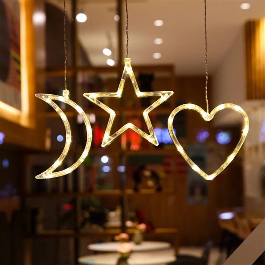 LED Christmas Lights with Suction Cups for Windows Hanging Christmas Lights with Bells Santa Claus Snowflakes for Home Shop Holiday Decor Year 2022