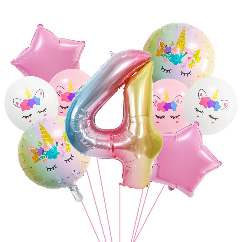 Unicorn Theme Balloon Set 40 Inch Gradual Change Digital Aluminum Film Balloon Birthday Party Decoration Props