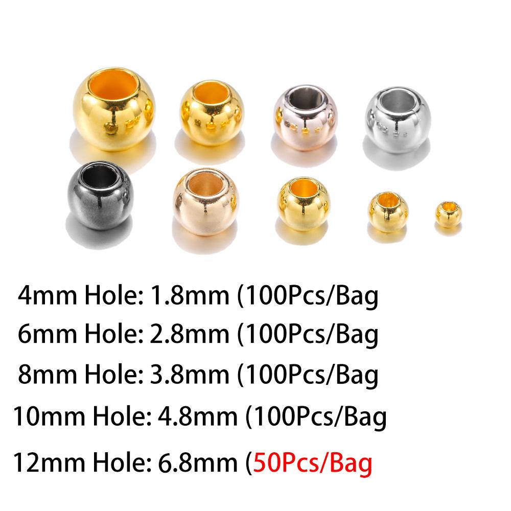1 Busta Diametro 4 6 8 10 12mm Perline con Foro Grande Colore Oro Rosa Rodio Perline Distanziatrici Per Creazione Gioielli Fai da Te CCB (non metallico) Accessori
