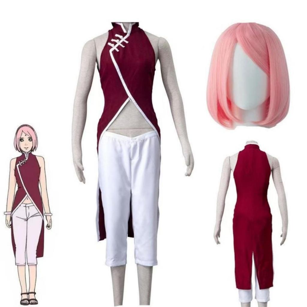 Naruto Shippuden Sakura Haruno Cosplay Uniform, Female Leaf Village Ninja Role Play Costume for Anime Party
