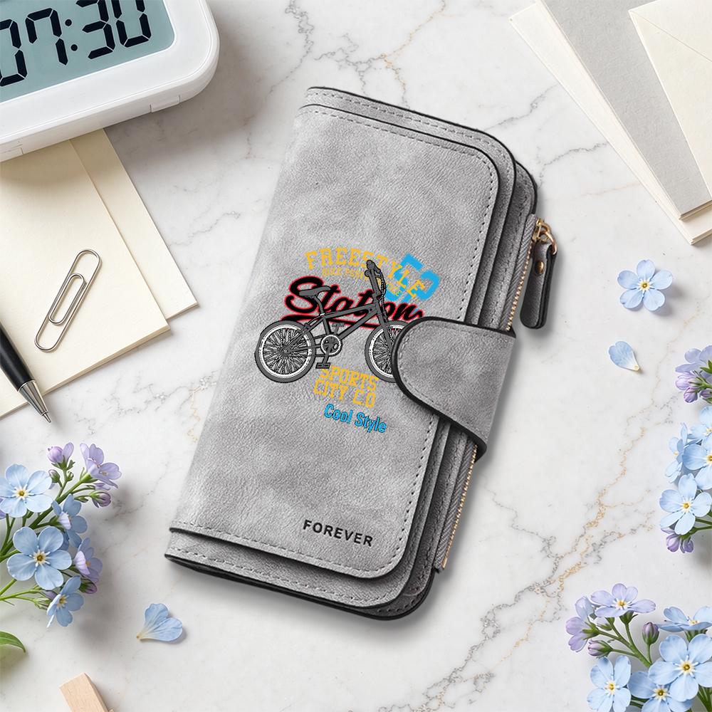 Stylish Retro Bicycle Pattern Long Wallet Casual Multi Slot Portable Purse For Daily Use