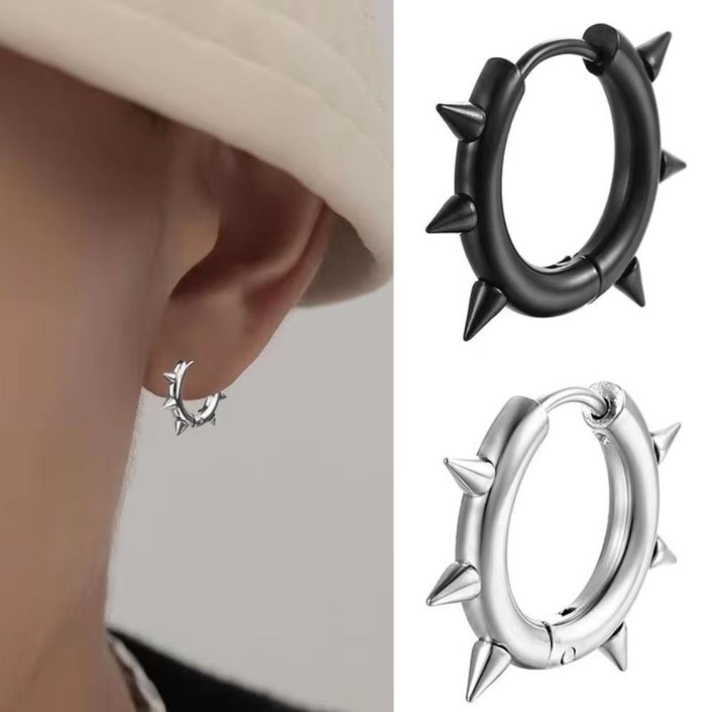 Stainless Steel Spike Hoop Earrings Hollow Out Design Punk Stud Jewelry for Women Men