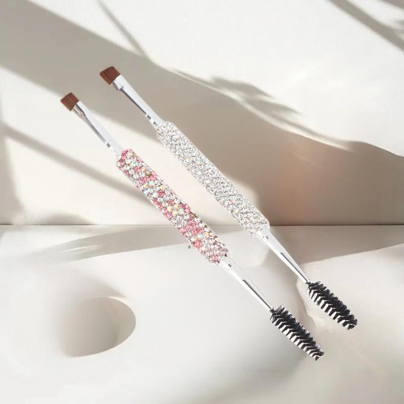 Eyebrow Brush Eyelash Curl Double Head 2-In-1 Makeup Brush Artificial Diamond Travel Portable Multifunctional Tool