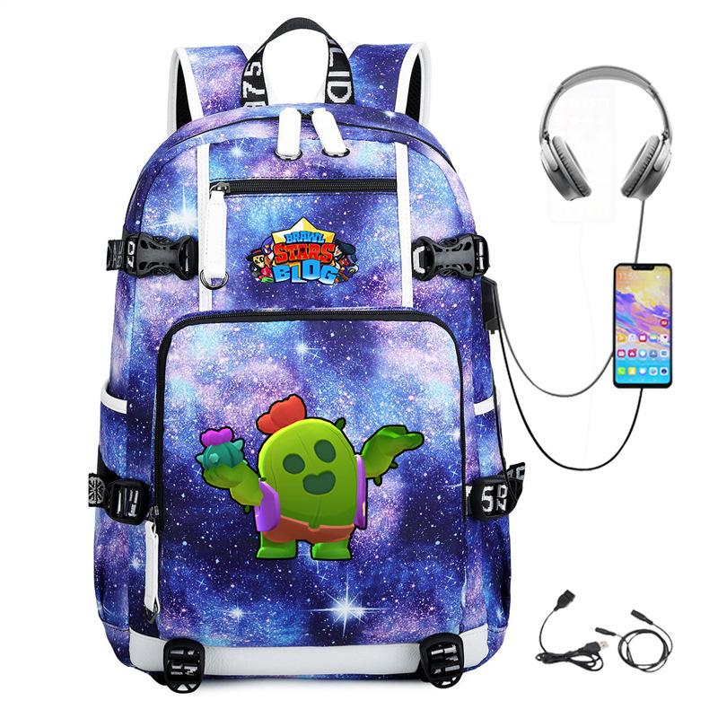 Mochila Periférica Brawl Stars Com Usb Mochila de Estudante para Viagem ao Ar Livre Mochila de Montanhismo de Grande Capacidade