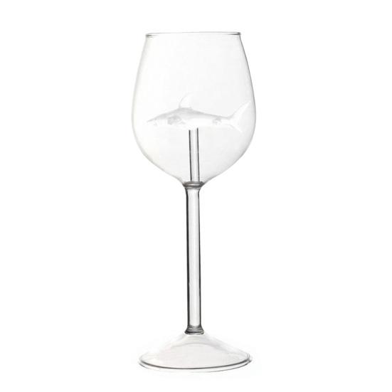 Zestaw Kieliszków do Wina Rekin Ręcznie Dmuchane Bezołowiowe Szkło Kielich z Rekinem 3D Wewnątrz 300ml Kreatywny Motyw Rekina Akcesoria Barowe Prezent dla Mężczyzn Kobiet Miłośników Rekinów