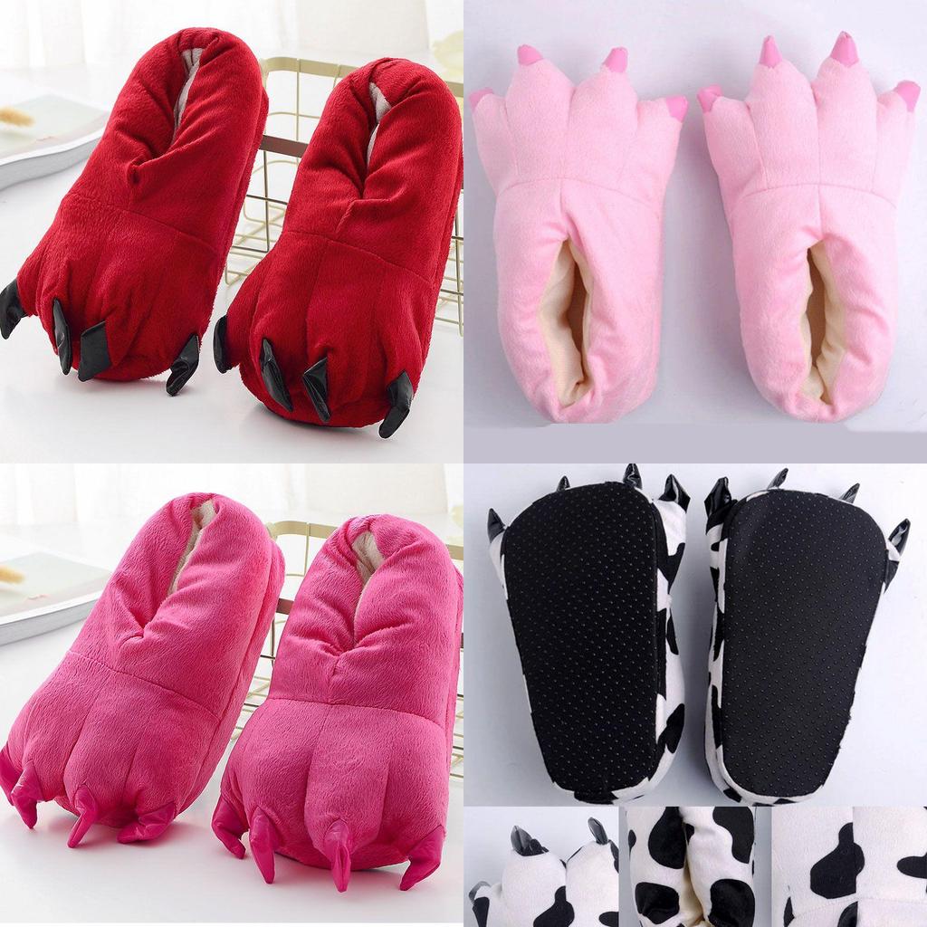 Pantufas Cosplay de Dinossauro Aconchegantes Com Sapatos de Patas de Pelúcia Macia Para Aquecimento de Inverno