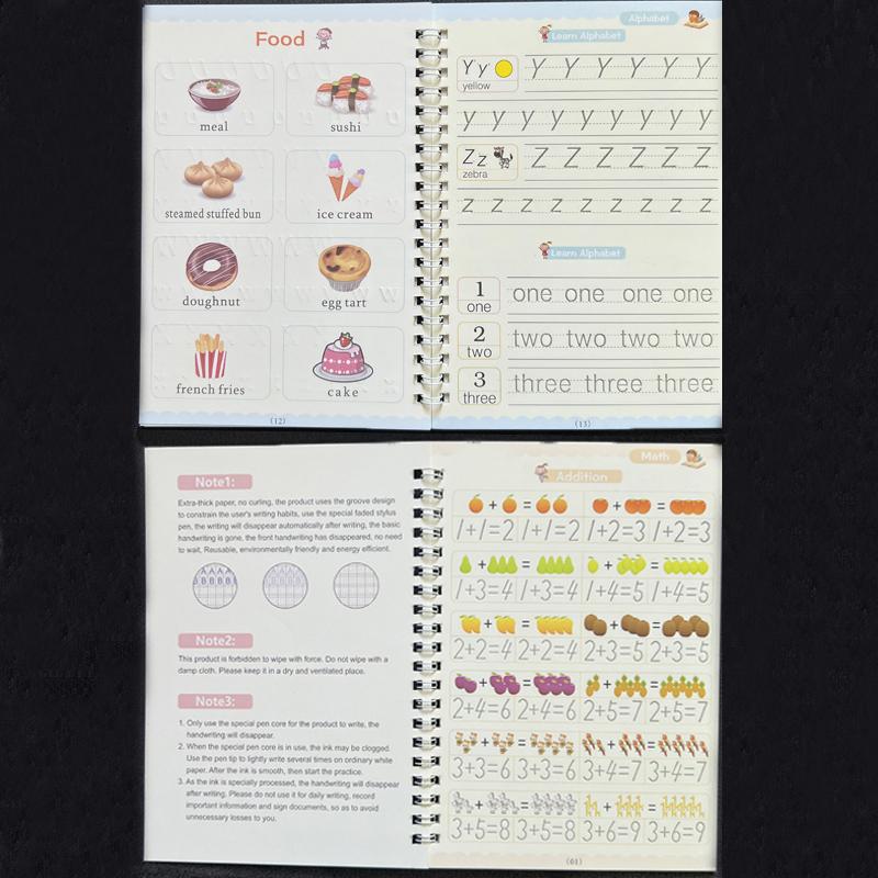 4pcs Children Reusable Writing Book Free Wiping English Verison Kids Calligraphy Magic Practice Copybook Pen Preschools Age 3-8