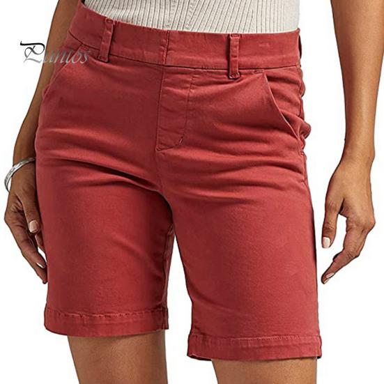 

Летние женские шорты, облегающие, прямые, длиной до колена, спортивные, однотонные, с карманами, с высокой талией, повседневные, повседневные шорты XXL кирпич красный