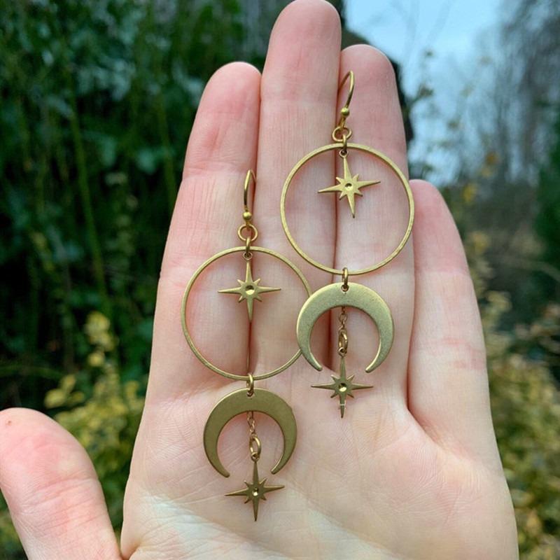 Celestial Crescent and Star Earrings