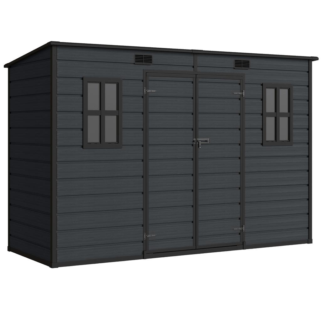 10 X 4 Ft Resin Garden Shed, Outdoor Storage Shed with Floor, Windows, Lockable Doors and Vents, Dark Grey