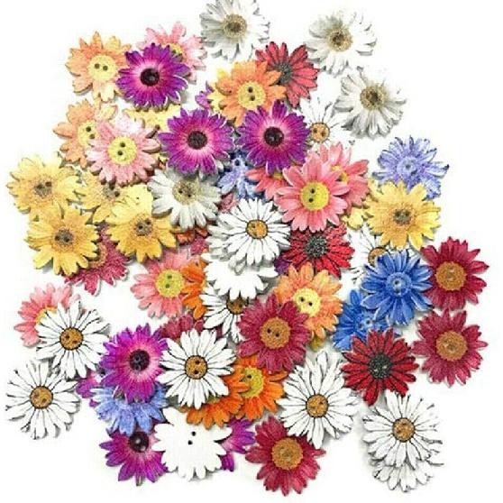 

100 ШТ Деревянные Пуговицы Швейные 2 Отверстия Пуговица для Скрапбукинга Рукоделие Форма Цветка (25мм) 25mm