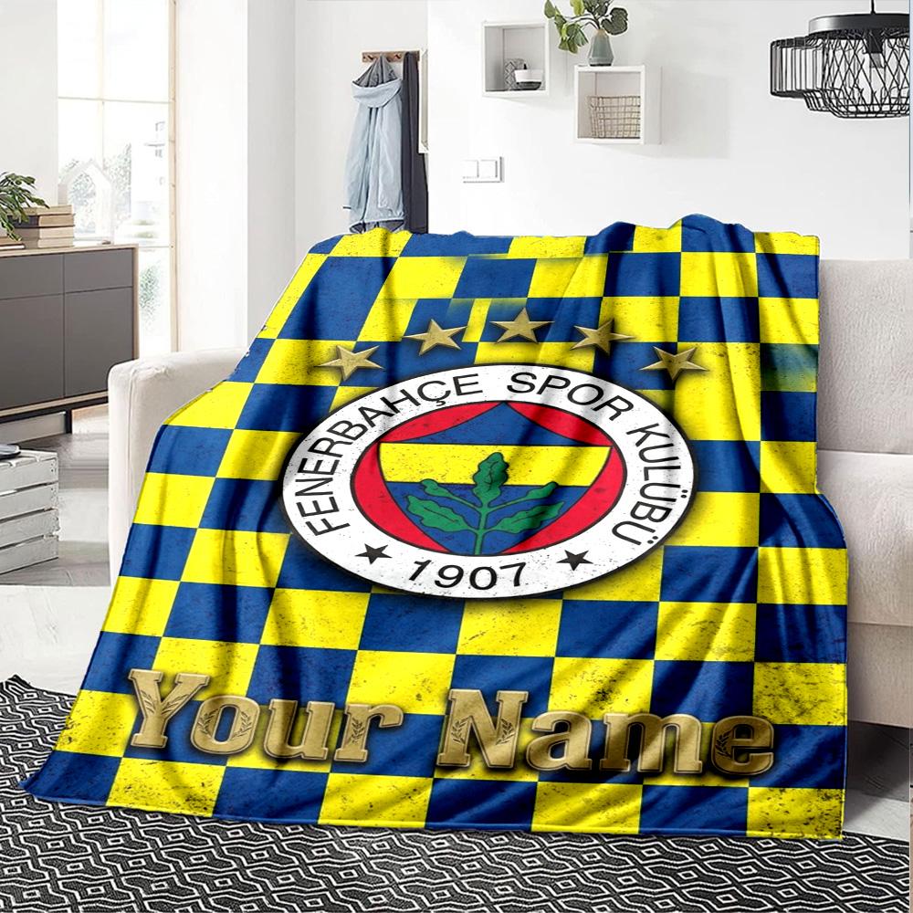 Name Custom Fenerbahce sk logo Print Flannel Blanket High Quality Warm Comfortable Cover for All Seasons Perfect for Gifts Home Decor