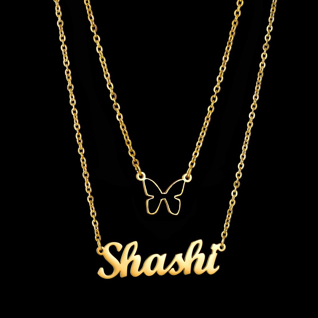 Atoztide Personalized Custom 2 Layer Names Pendant Necklace for Women Stainless Steel Heart Cross Fashion Christmas Jewelry Gift