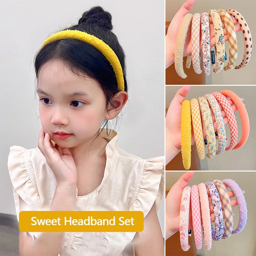 3Stk/Set Mode Damen Mädchen Karomuster Blumenfarben Breitseite Haarbänder Süße Kinder Vintage Niedlich Haarreif Kinder Haarschmuck