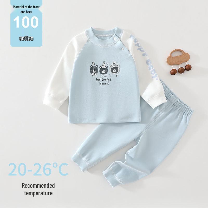 Three Bear Cubs Cotton Fall Children's Warm Pajamas Set: Boys' & Girls' Autumn Pants & Top