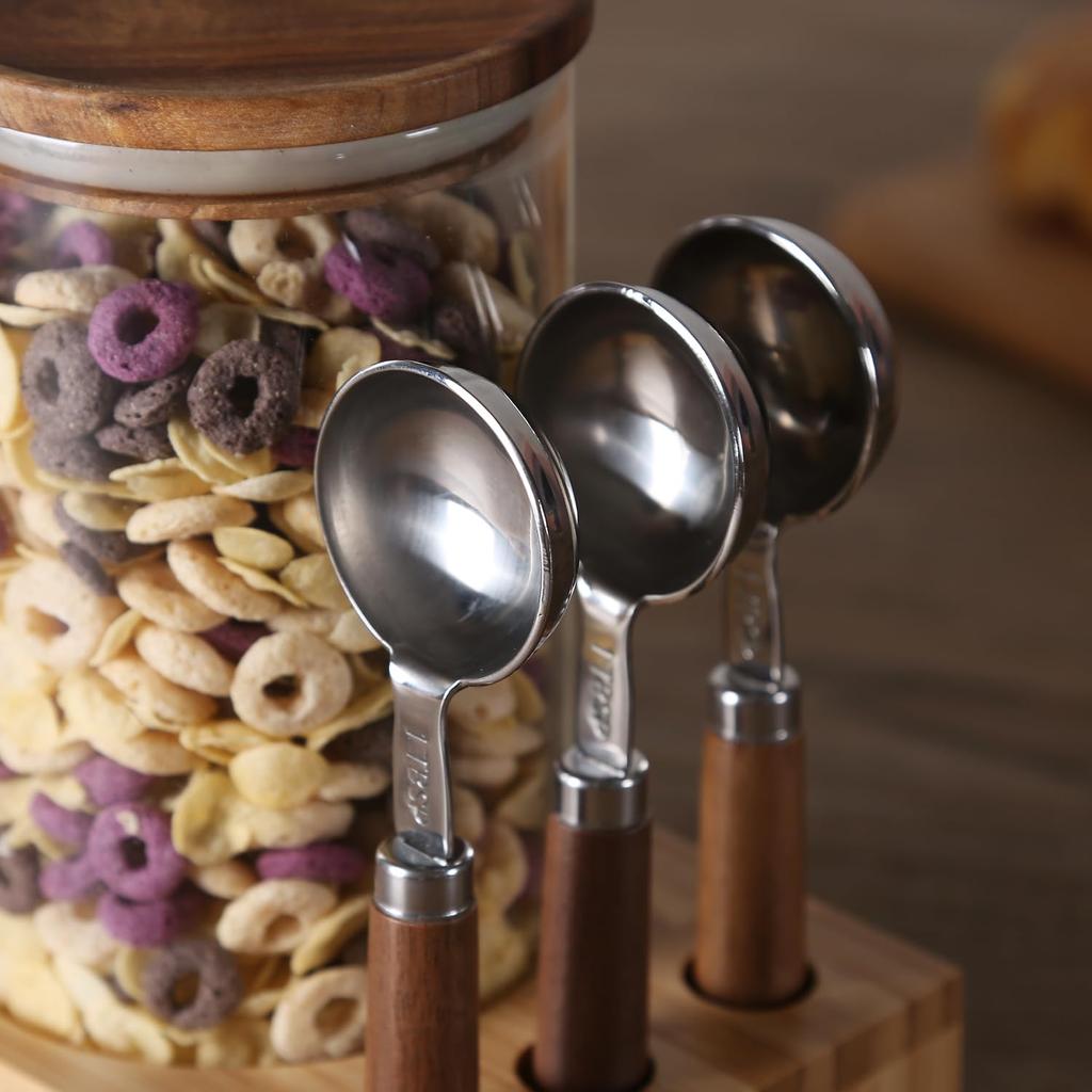 KKC Coffee Bean Storage Airtight Stores Coffee Glass Coffee Measuring Spoon Set of 3 Container, Canister, Coffee, Beans, Nuts, Salt, Shag, Canister,