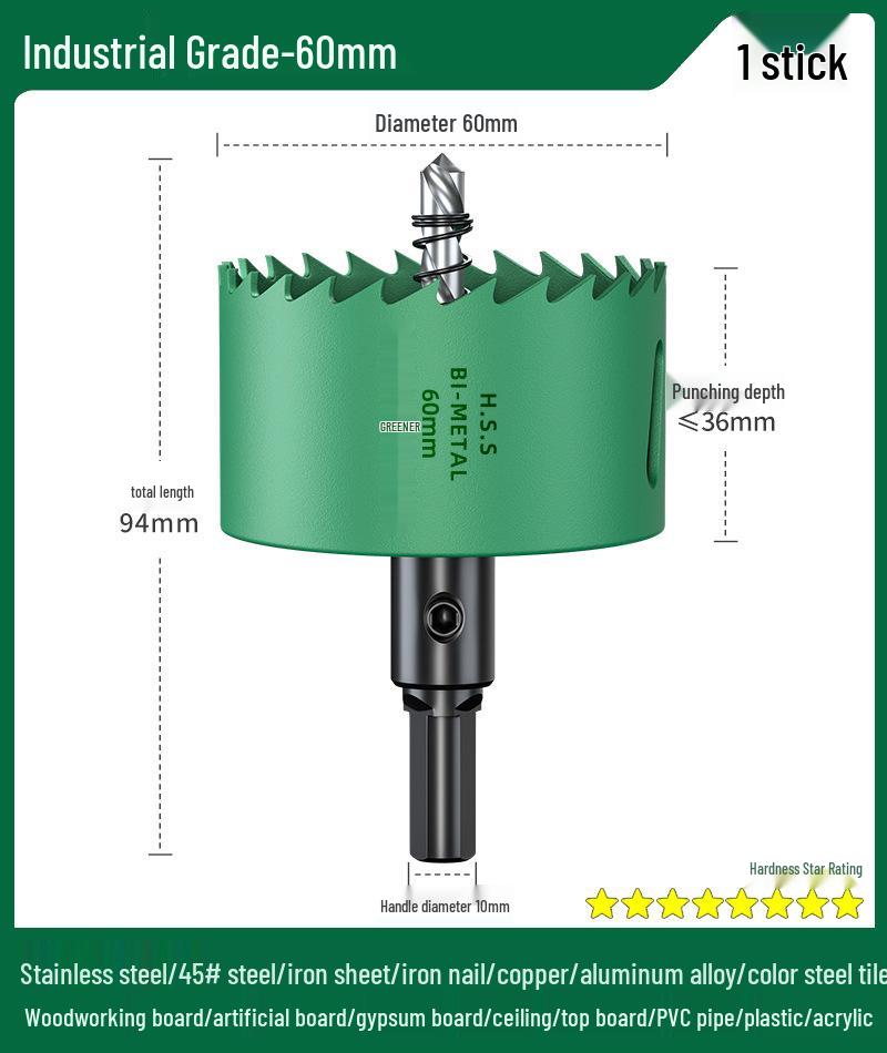 Green Forest Hole Saw Drill Bit for Metal, Wood, Plastic, and Gypsum Board