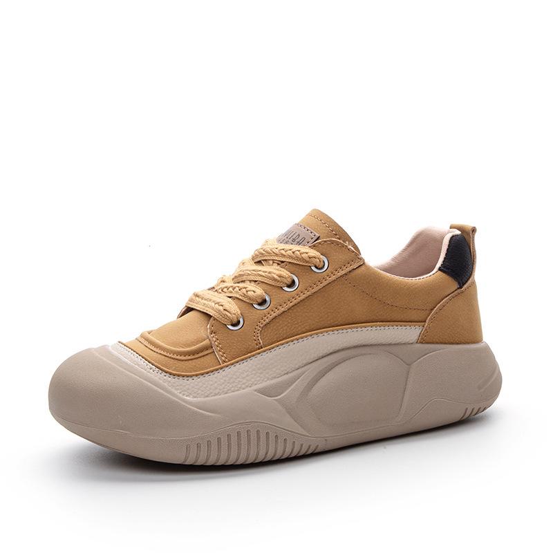 Women's Retro Leather Sneakers: Spring Thick-Soled Lace-Up Flats, Versatile Casual Sport Shoes with Soft Sole