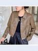 Women's Petite High-Waisted Short Leather Jacket for Autumn/Winter 2025: New Arrival Lapel Motorcycle Outerwear