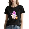 Halloween Shirts for Women 2025 - Lovely Ghost Pumpkin Pattern Crew Neck Short Sleeve T-Shirts