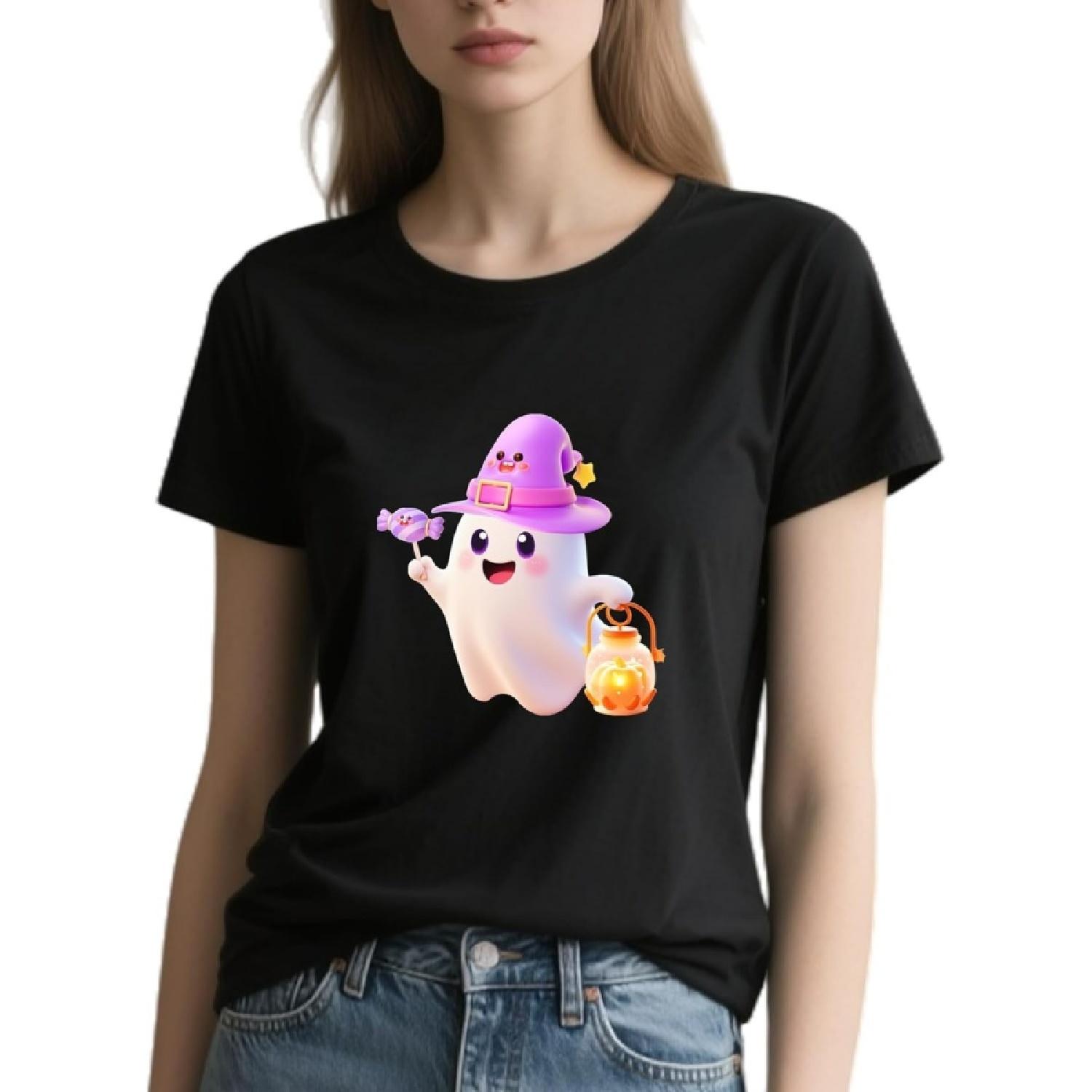 

Halloween Shirts for Women 2025 - Lovely Ghost Pumpkin Pattern Crew Neck Short Sleeve T-Shirts XXXXXL різнокольоровий