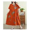 Summer Retro Cotton and Linen Round Neck Short Sleeved Dress, Women's Loose Skirt