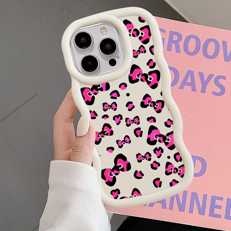 Soft Phone Cover Case for iPhone 15 Plus 11 16 Pro Max 8 12 13 14 17 Air XR Leopard Print Pink Love