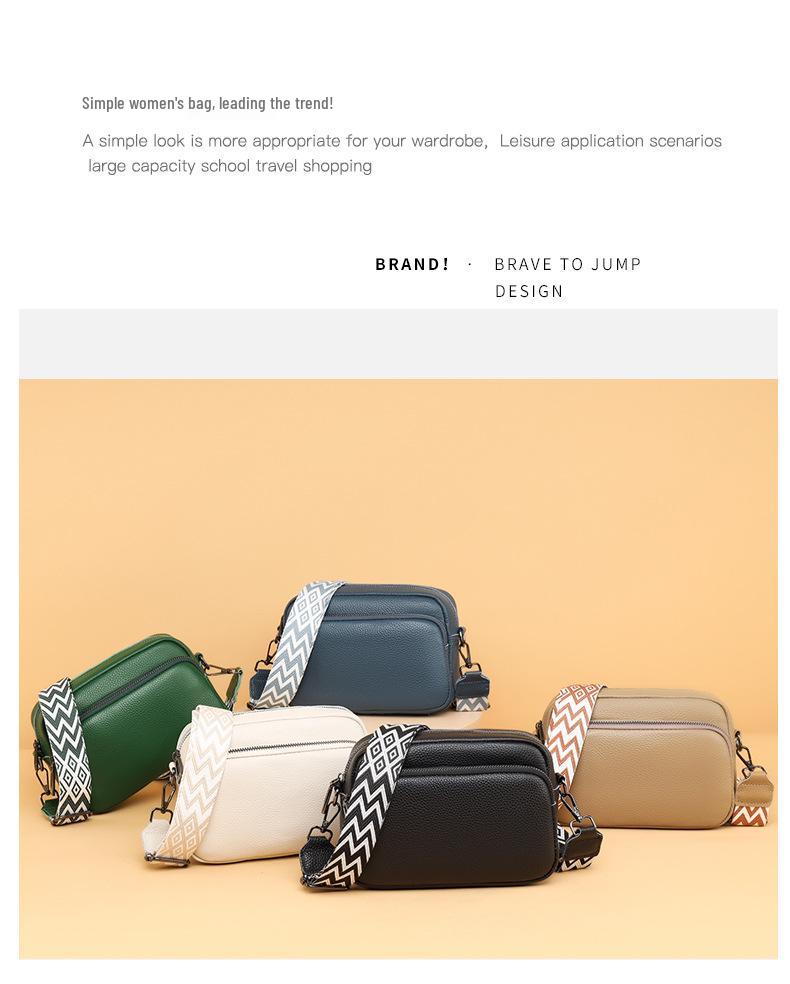 Genuine Leather Multi-Layer Crossbody Bag: Simple Solid Color Lychee Pattern, Versatile Single Shoulder Design for Women